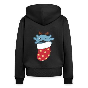 Cute Axolotls in Christmas Socks for Christmas - Women's Premium Organic Zip Hoodie - black - Back - Julia (174cm)