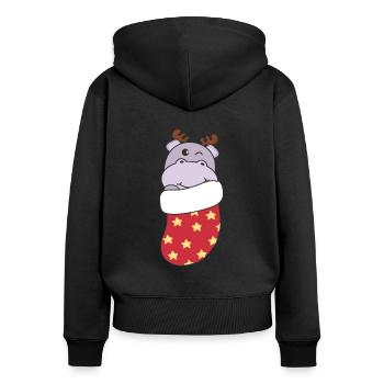 Süße Hippo in Weihnachtssocke zu Weihnachten Hippo - Frauen Premium Bio Zip Hoodie - Schwarz - Hinten - Julia (174cm)