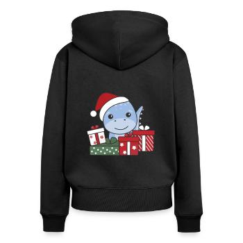 Dino Weihnachten Geschenk Winter Tiere Dino - Frauen Premium Bio Zip Hoodie - Schwarz - Hinten - Julia (174cm)