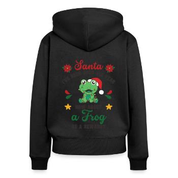 Ich will ein Frosch zu Weihnachten süße Frösche - Frauen Premium Bio Zip Hoodie - Schwarz - Hinten - Julia (174cm)