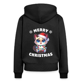 Chapeau de Noël Fées de Noël Chat Siamois - Sweat à capuche zippé Premium bio Femme - noir - Dos - Julia (174cm)