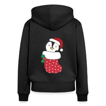 Pingouin mignon en chaussette de Noël pour Noël - Sweat à capuche zippé Premium bio Femme - noir - Dos - Julia (174cm)
