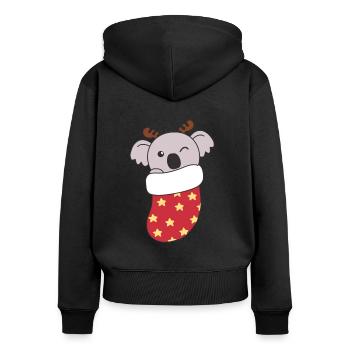 Süße Koala in Weihnachtssocke zu Weihnachten Koala - Frauen Premium Bio Zip Hoodie - Schwarz - Hinten - Julia (174cm)