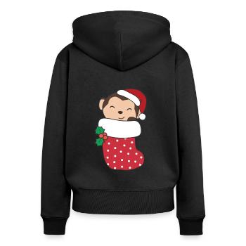 Singe mignon en chaussette de Noël pour singe de Noël - Sweat à capuche zippé Premium bio Femme - noir - Dos - Julia (174cm)