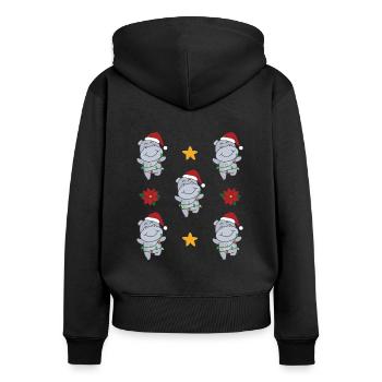 Hippo Weihnachten Winter Tiere Hippos - Frauen Premium Bio Zip Hoodie - Schwarz - Hinten - Julia (174cm)
