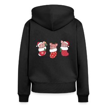 Mignons cochons en chaussettes de Noël pour Noël - Sweat à capuche zippé Premium bio Femme - noir - Dos - Julia (174cm)