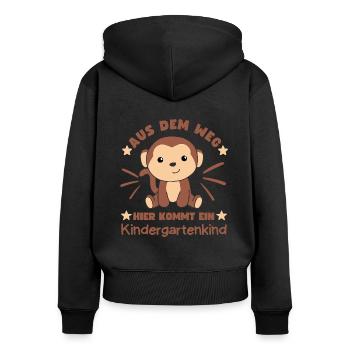 Aus Dem Weg Hier Kommt Ein Kindergartenkind Affe - Frauen Premium Bio Zip Hoodie - Schwarz - Hinten - Julia (174cm)