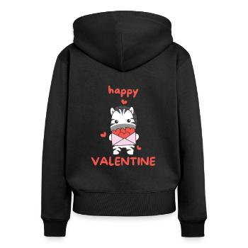 Zebra zum Valentinstag süße Tiere mit Herzen - Frauen Premium Bio Zip Hoodie - Schwarz - Hinten - Julia (174cm)
