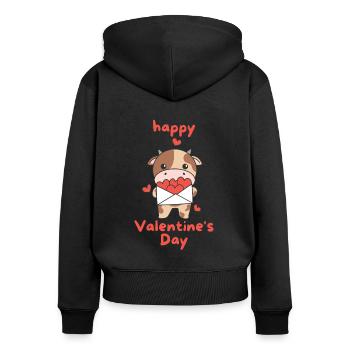 Kuh zum Valentinstag süße Tiere mit Herzen - Frauen Premium Bio Zip Hoodie - Schwarz - Hinten - Julia (174cm)