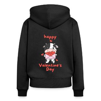 Kuh zum Valentinstag süße Tiere mit Herzen - Frauen Premium Bio Zip Hoodie - Schwarz - Hinten - Julia (174cm)