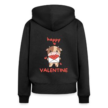 Kuh zum Valentinstag süße Tiere mit Herzen - Frauen Premium Bio Zip Hoodie - Schwarz - Hinten - Julia (174cm)