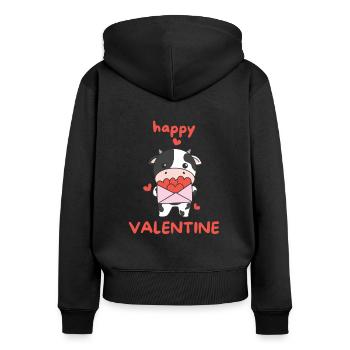 Kuh zum Valentinstag süße Tiere mit Herzen - Frauen Premium Bio Zip Hoodie - Schwarz - Hinten - Julia (174cm)