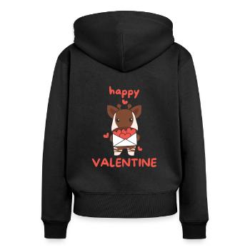 Okapi zum Valentinstag süße Tiere mit Herzen - Frauen Premium Bio Zip Hoodie - Schwarz - Hinten - Julia (174cm)
