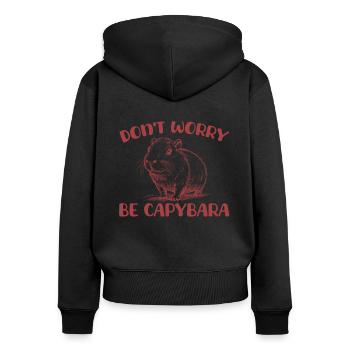 Ne vous inquiétez pas, soyez drôle de capybara - Sweat à capuche zippé Premium bio Femme - noir - Dos - Julia (174cm)