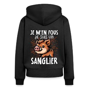 Je m’en fous je suis un sanglier - sweet - Sweat à capuche zippé Premium bio Femme - noir - Dos - Julia (174cm)