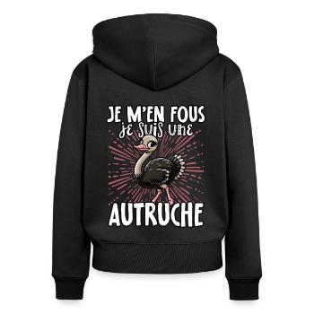 Je m’en fous je suis une autruche - sweet bouquet - Sweat à capuche zippé Premium bio Femme - noir - Dos - Julia (174cm)