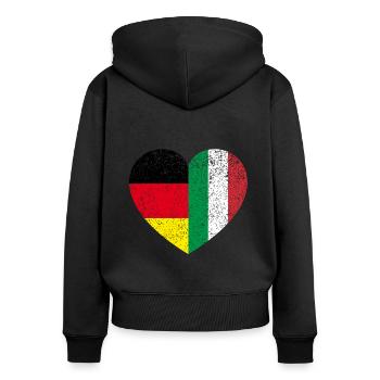 Allemagne Italie Drapeau Cœur - Sweat à capuche zippé Premium bio Femme - noir - Dos - Julia (174cm)
