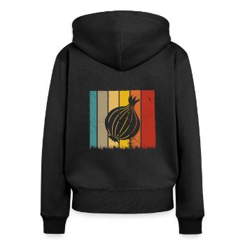 Onion Lover Retro Vegetables Vegan Gift idea - Frauen Premium Bio Zip Hoodie - Schwarz - Hinten - Julia (174cm)