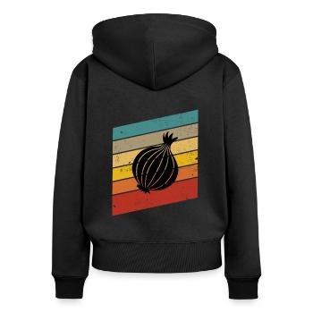 Onion Lover Retro Vegetables Vegan Gift idea - Frauen Premium Bio Zip Hoodie - Schwarz - Hinten - Julia (174cm)