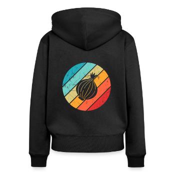 Onion Lover Retro Vegetables Vegan Gift idea - Frauen Premium Bio Zip Hoodie - Schwarz - Hinten - Julia (174cm)