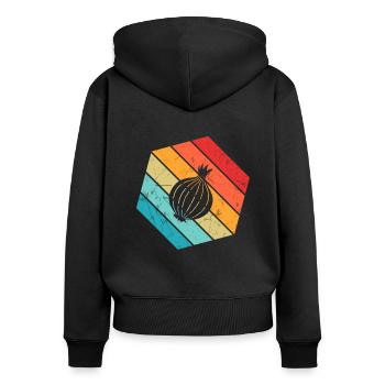 Onion Lover Retro Vegetables Vegan Gift idea - Frauen Premium Bio Zip Hoodie - Schwarz - Hinten - Julia (174cm)