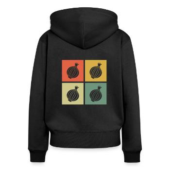 Onion Lover Retro Vegetables Vegan Gift idea - Frauen Premium Bio Zip Hoodie - Schwarz - Hinten - Julia (174cm)