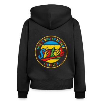 Beste Schwester Schwesterherz Retro Sis Geschenk - Frauen Premium Bio Zip Hoodie - Schwarz - Hinten - Julia (174cm)