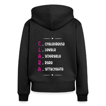 Cadeau Clara - Qualités Personnalisées - Sweat à capuche zippé Premium bio Femme - noir - Dos - Julia (174cm)