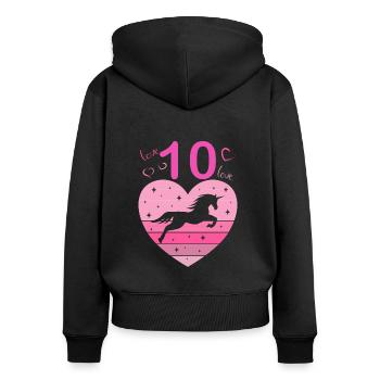 10th birthday girl ten 10 years horse Unicorn - Women's Premium Organic Zip Hoodie - black - Back - Julia (174cm)