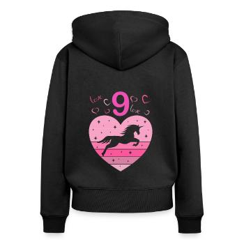9th Birthday Girl Nine 9 Years Horse Unicorn - Women's Premium Organic Zip Hoodie - black - Back - Julia (174cm)