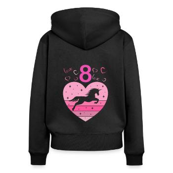 8ème anniversaire Fille Huit 8 ans Cheval Licorne - Sweat à capuche zippé Premium bio Femme - noir - Dos - Julia (174cm)