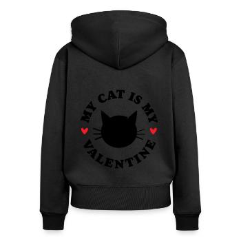 Mon chat est mon Valentin - Sweat à capuche zippé Premium bio Femme - noir - Dos - Julia (174cm)