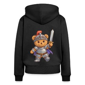 Teddybär Ritter - Frauen Premium Bio Zip Hoodie - Schwarz - Hinten - Julia (174cm)