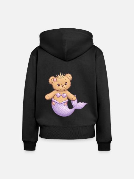 Teddybär Meerjungfrau - Frauen Premium Bio Zip Hoodie - Schwarz