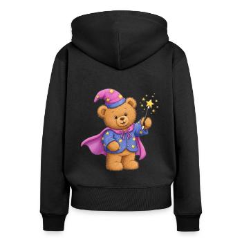 Teddybär Magier - Frauen Premium Bio Zip Hoodie - Schwarz - Hinten - Julia (174cm)