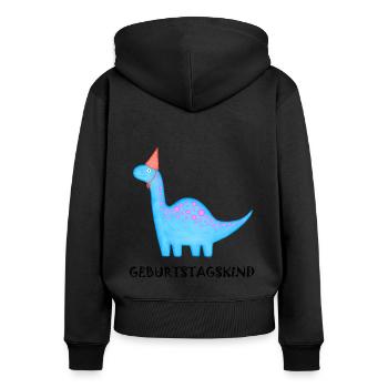 Anniversaire Garçon Brachiosaure Dino Anniversaire - Sweat à capuche zippé Premium bio Femme - noir - Dos - Julia (174cm)