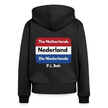 Les Pays-Bas en quatre langues - Sweat à capuche zippé Premium bio Femme - noir - Dos - Julia (174cm)