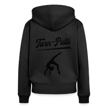 Turnkleidung TURN-PULLI Gymnastik Turnen Turnerin - Frauen Premium Bio Zip Hoodie - Schwarz - Hinten - Julia (174cm)