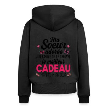 Soeur Grande Sœur Petite Cadeau Girly - Sweat à capuche zippé Premium bio Femme - noir - Dos - Julia (174cm)