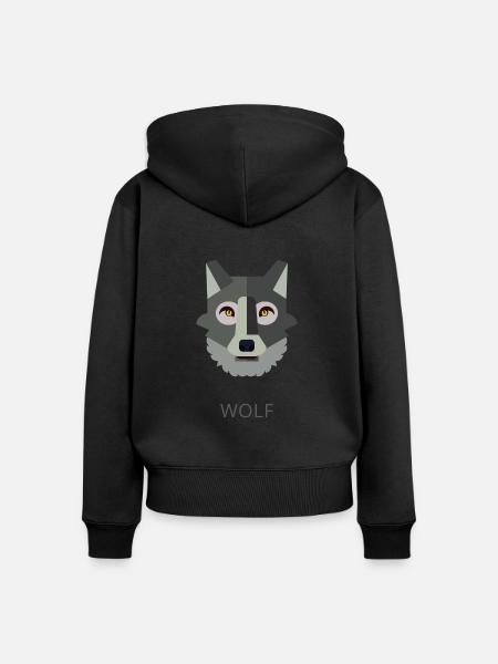 Wolf text grau - Frauen Premium Bio Zip Hoodie - Schwarz