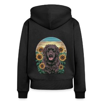Süßer Neufundländer mit sonnigen Sonnenblumen. - Frauen Premium Bio Zip Hoodie - Schwarz - Hinten - Julia (174cm)