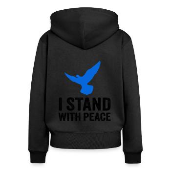 I STAND WITH PEACE - Frauen Premium Bio Zip Hoodie - Schwarz - Hinten - Julia (174cm)