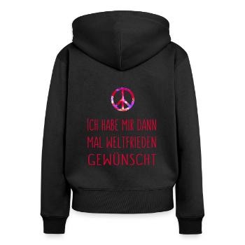 Ich habe mir dann mal Weltfrieden gewünscht - rot - Frauen Premium Bio Zip Hoodie - Schwarz - Hinten - Julia (174cm)