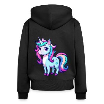Licorne arc-en-ciel mignonne - Sweat à capuche zippé Premium bio Femme - noir - Dos - Julia (174cm)