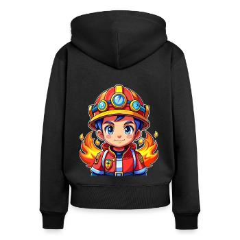 Héros en rouge le pompier - Sweat à capuche zippé Premium bio Femme - noir - Dos - Julia (174cm)