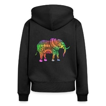 Spiritueller Elefant - Frauen Premium Bio Zip Hoodie - Schwarz - Hinten - Julia (174cm)