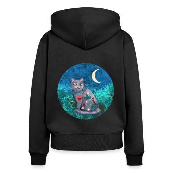 Katze bei Nacht Katze und Mond - Frauen Premium Bio Zip Hoodie - Schwarz - Hinten - Julia (174cm)