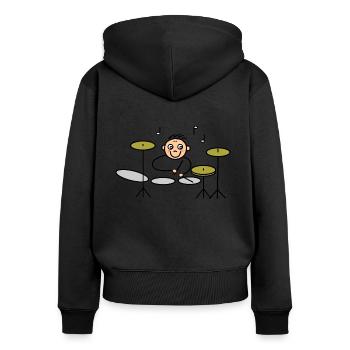 Drummer in Aktion am Schlagzeug - Frauen Premium Bio Zip Hoodie - Schwarz - Hinten - Julia (174cm)
