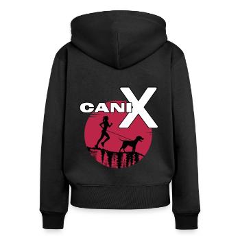 Canicross dogrun laufen mit Hund Hundesport - Frauen Premium Bio Zip Hoodie - Schwarz - Hinten - Julia (174cm)