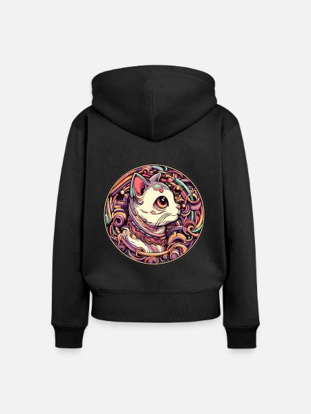 Niedliche Katze - Frauen Premium Bio Zip Hoodie - Schwarz